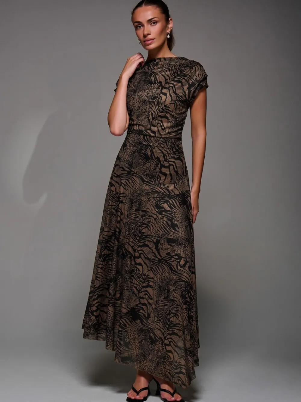 - Asymmetrical Draped Slash Neck Midaxi Dress*Jolie Moi Discount