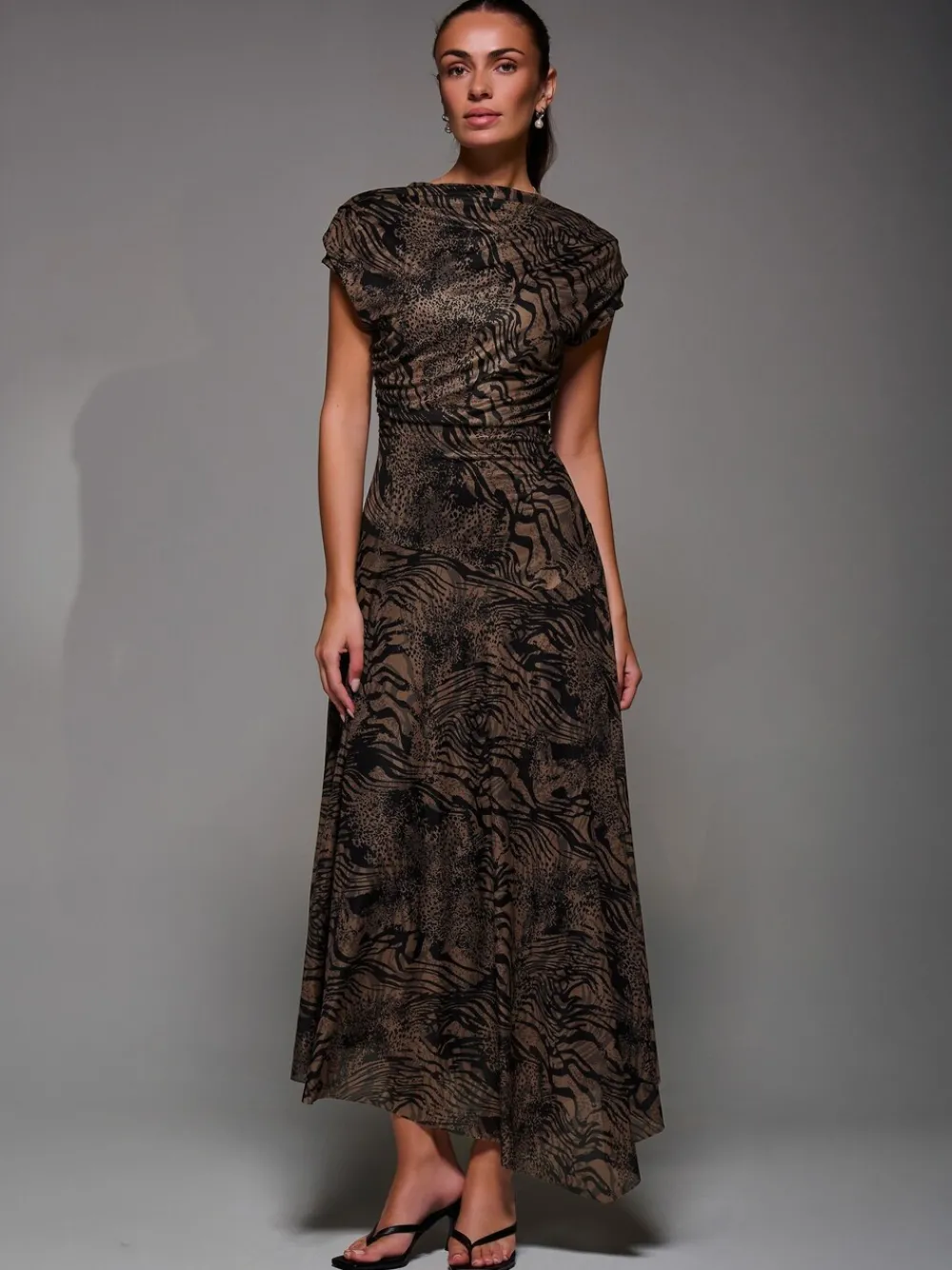 - Asymmetrical Draped Slash Neck Midaxi Dress*Jolie Moi Discount