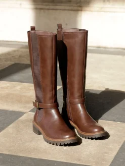 - Gilded High Leg Boots With Stretch Side Panel and Buckle Detail*Linzi