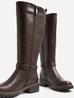 - Gilded High Leg Boots With Stretch Side Panel and Buckle Detail*Linzi