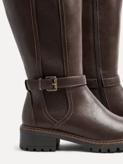 - Gilded High Leg Boots With Stretch Side Panel and Buckle Detail*Linzi