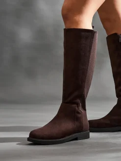 - Wide Fit Steel High Leg Boots With Stretch Panel*Linzi