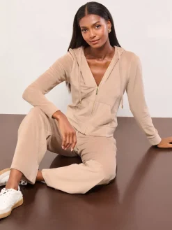 Bruin - - Geborduurde velours hoodie met rits*Lipsy Best