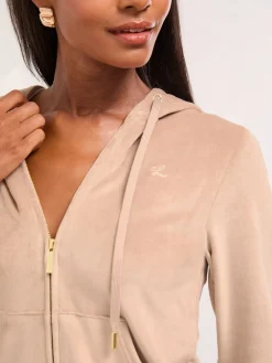 Bruin - - Geborduurde velours hoodie met rits*Lipsy Best