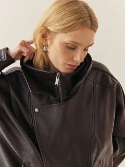 - Faux Leather Funnel Collared Biker Jacket*Nothing Ordinary