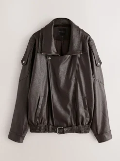 - Faux Leather Funnel Collared Biker Jacket*Nothing Ordinary