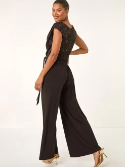 - Paillettenlijfje met Watervalhals Jumpsuit*Roman Clearance