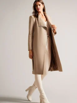 - - Roze halflange wollen jas met overslag en riem*Ted Baker Outlet