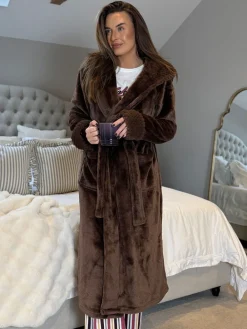 Bruin - - Knusse kamerjas met rand van imitatiebont*Threadbare Discount