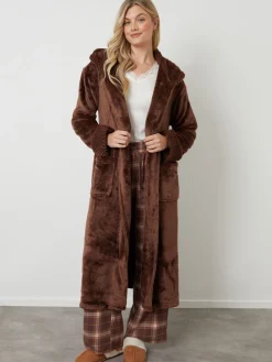 Bruin - - Knusse kamerjas met rand van imitatiebont*Threadbare Discount
