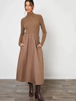 - High Neck 2 In 1 Jersey Poplin Mix Mini Dress*Threadbare Discount