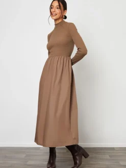 - High Neck 2 In 1 Jersey Poplin Mix Mini Dress*Threadbare Discount