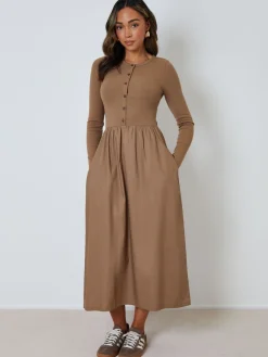 - 2-in-1 Jersey Poplin Mix Button Down Dress*Threadbare