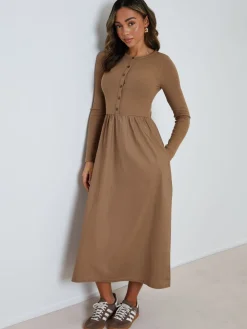 - 2-in-1 Jersey Poplin Mix Button Down Dress*Threadbare