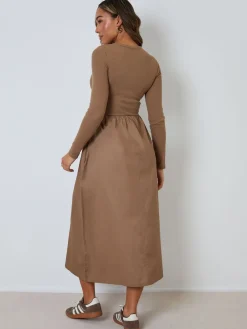 - 2-in-1 Jersey Poplin Mix Button Down Dress*Threadbare