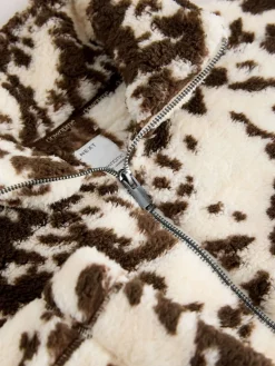 Bruin met koeprint - Borg fleece met korte rits*Next Outlet