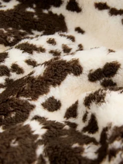 Bruin met koeprint - Borg fleece met korte rits*Next Outlet