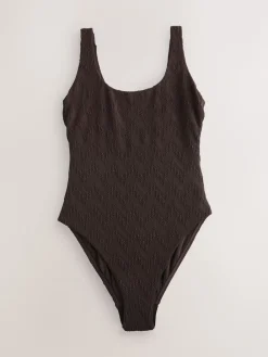 Bruin Textuur - Buikbedekkend badpak met ruime ronde hals*Next Online