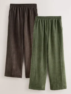 Bruin/khaki - Wide Leg Soft Cord Trousers 2 Pack*Next