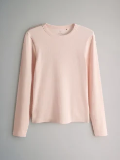 Bruin/Roze/Wit/Strepen - van 5 geribbelde T-shirts met lange mouwen*The Set New