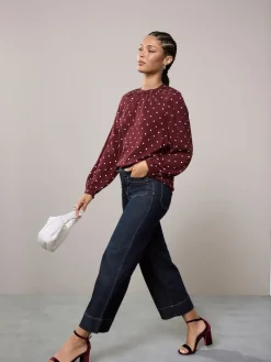 Burgundy Red Polka Dot - Blouse met V-hals en lange mouwen*Next Outlet