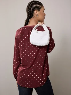 Burgundy Red Polka Dot - Blouse met V-hals en lange mouwen*Next Outlet