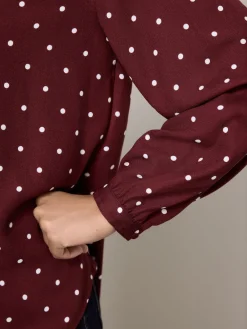 Burgundy Red Polka Dot - Blouse met V-hals en lange mouwen*Next Outlet