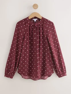 Burgundy Red Polka Dot - Blouse met V-hals en lange mouwen*Next Outlet