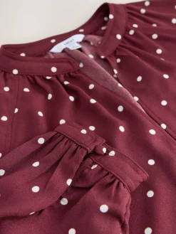 Burgundy Red Polka Dot - Blouse met V-hals en lange mouwen*Next Outlet