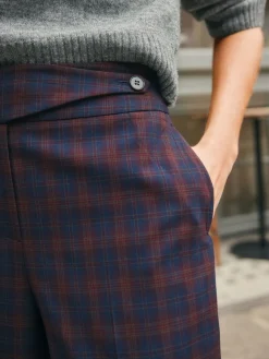 Burgundy Red/Navy Blue Check - Ruit Wijde pijpen Tailored Broeken*Next Hot