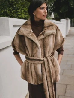 Camel - Faux Fur Tie Waisted Gilet*Next Outlet
