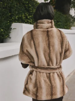 Camel - Faux Fur Tie Waisted Gilet*Next Outlet