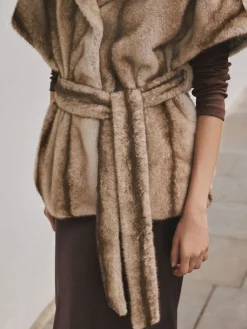 Camel - Faux Fur Tie Waisted Gilet*Next Outlet