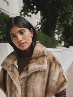 Camel - Faux Fur Tie Waisted Gilet*Next Outlet