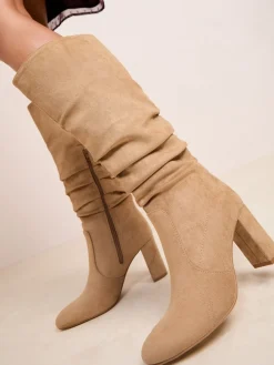 - Ruched Block Heel Knee High Long Faux Suede Boots*Friends Like These Best