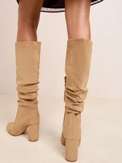 - Ruched Block Heel Knee High Long Faux Suede Boots*Friends Like These Best