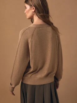 Camel Neppy - Soft Touch V-hals Katoenrijk Vest met Knopen*Next Online