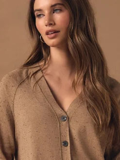 Camel Neppy - Soft Touch V-hals Katoenrijk Vest met Knopen*Next Online