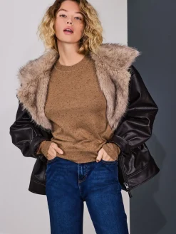 Camelbruine gemêleerd - Soft Touch Ronde hals Katoen Rijke Trui*Next Sale