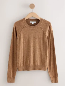 Camelbruine gemêleerd - Soft Touch Ronde hals Katoen Rijke Trui*Next Sale