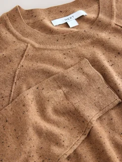 Camelbruine gemêleerd - Soft Touch Ronde hals Katoen Rijke Trui*Next Sale