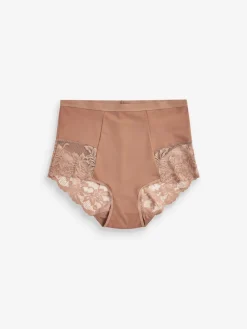 - Verpakking van 2 Braziliaanse slipjes met kanten achterkant en buikcorrigerend effect en print*Next Sale