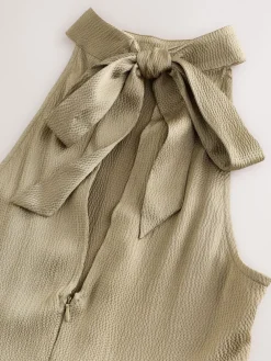 Champagne-goud - Satijnen halter mouwloze midi-jurk met textuur*Next Outlet