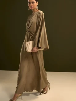 - Twist Front Long Sleeve Satin Maxi Dress*Next Clearance
