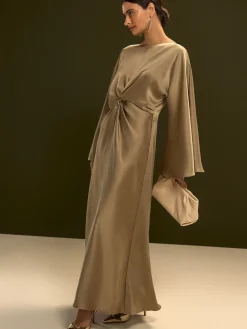 - Twist Front Long Sleeve Satin Maxi Dress*Next Clearance
