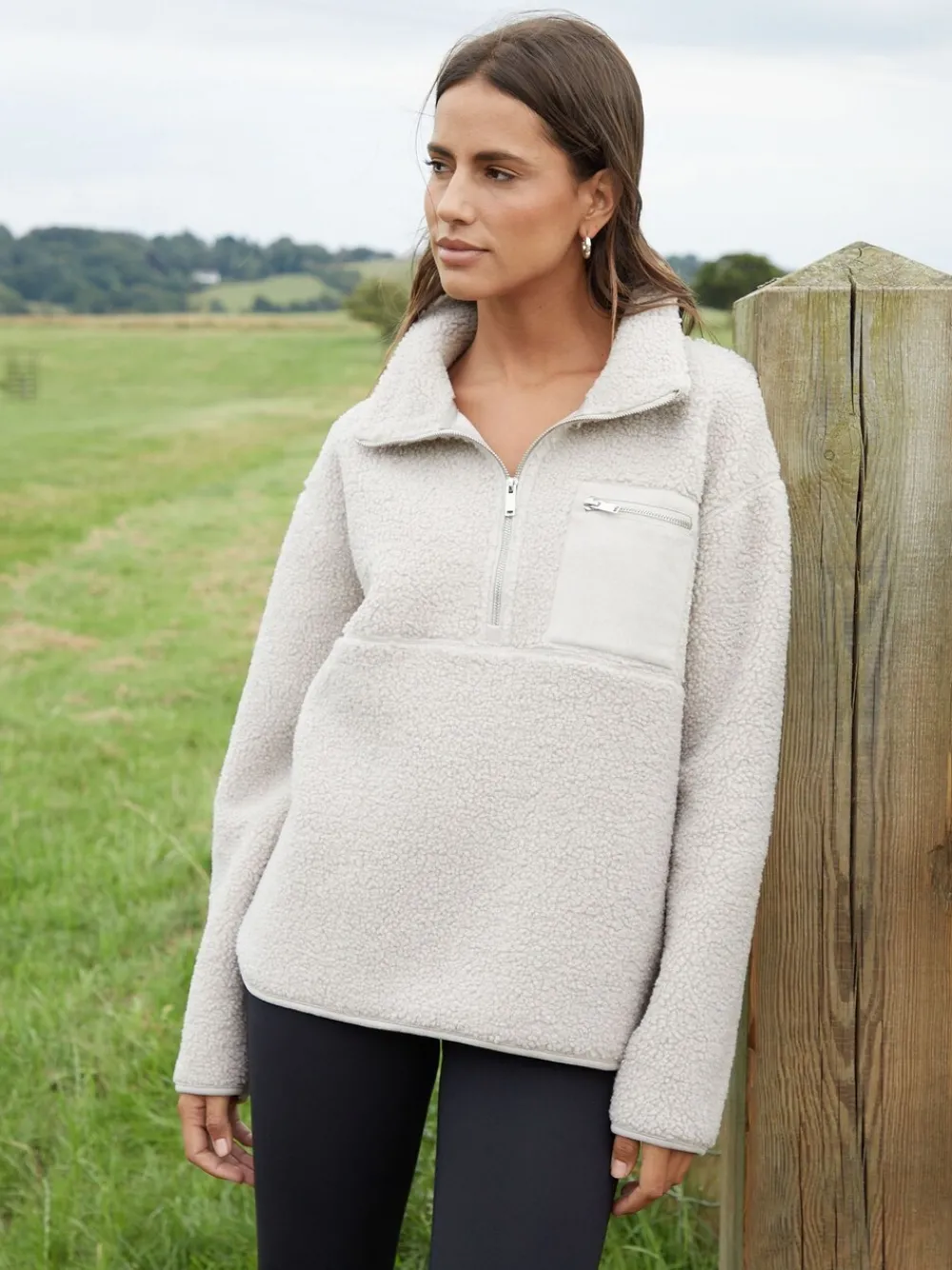 Champignon - borgfleece met korte rits*Threadbare