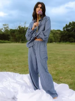 Cotton Gingham Check Long Pyjamas & Scrunchie Set*Chelsea Peers Outlet