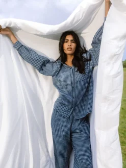 Cotton Gingham Check Long Pyjamas & Scrunchie Set*Chelsea Peers Outlet