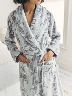 Fleece Burnout Ribbon Bow Long Dressing Gown*Chelsea Peers Clearance