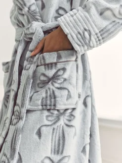 Fleece Burnout Ribbon Bow Long Dressing Gown*Chelsea Peers Clearance